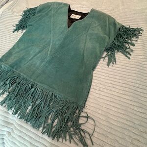 Teal Fringe leather top